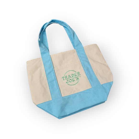 Trader Joe’s Canvas Tote Bag Blue Cream Grocery Shopping Tote - Picture 2 of 5